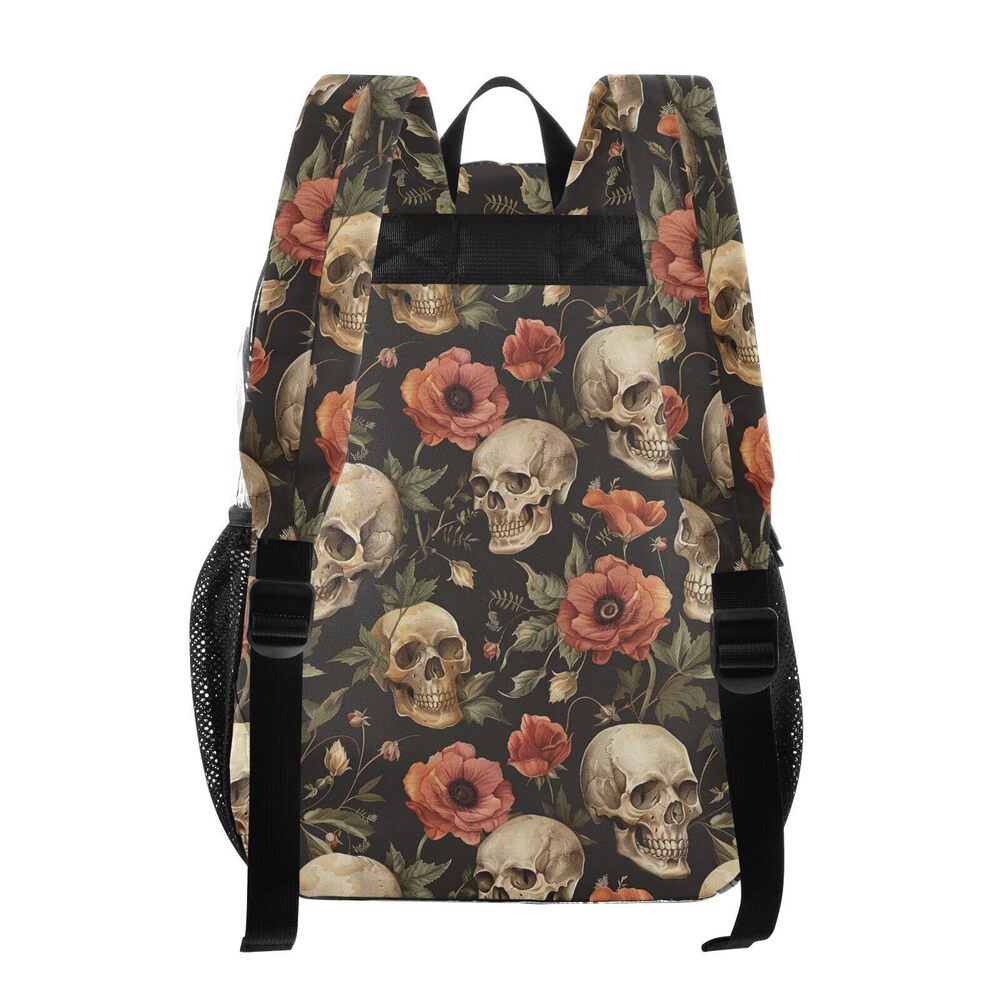 4135 Retro Skull Flowers Clear Backpack PVC Transparent Causal Daypack - Picture 3 of 6